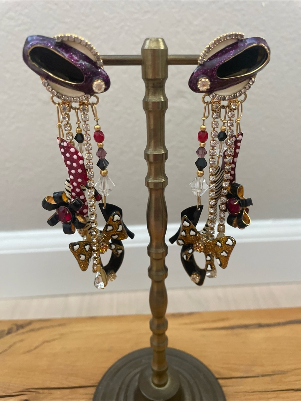 Lunch At The Ritz Rhinestone Shoe Pumps Stiletto Dangle Pierced Earrings Signed